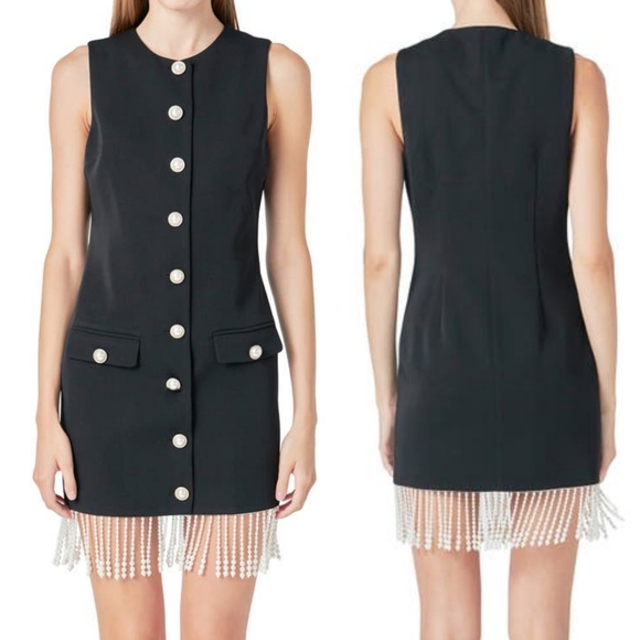 NWT Anthropologie Endless Rose Beaded Fringe Mini Dress - Picture 2 of 13